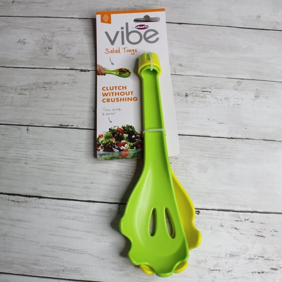 Salad Serving Tongs Green Yellow Utensil Set - Picture 3 of 4